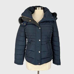 Royal Matrix Womens Hooded Puffer Jacket Navy Blue Removeable Hood size Medium